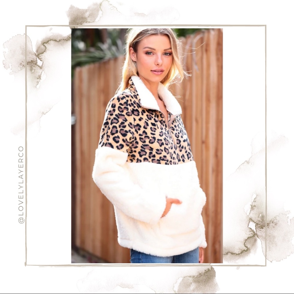 Leopard Print Fleece Sherpa Pullover La Ros NWT